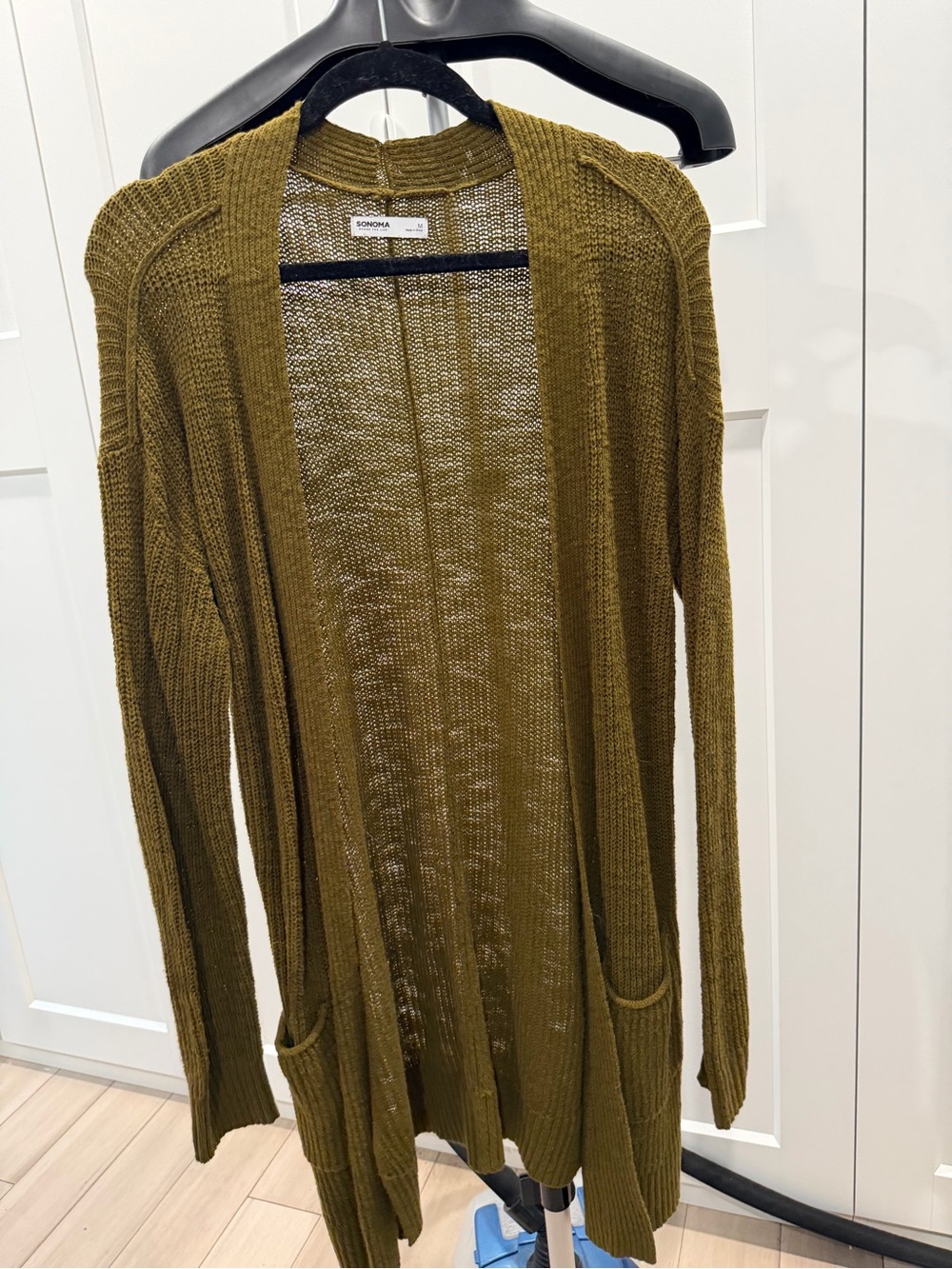 Sonoma Olive Open-Front Knit Cardigan